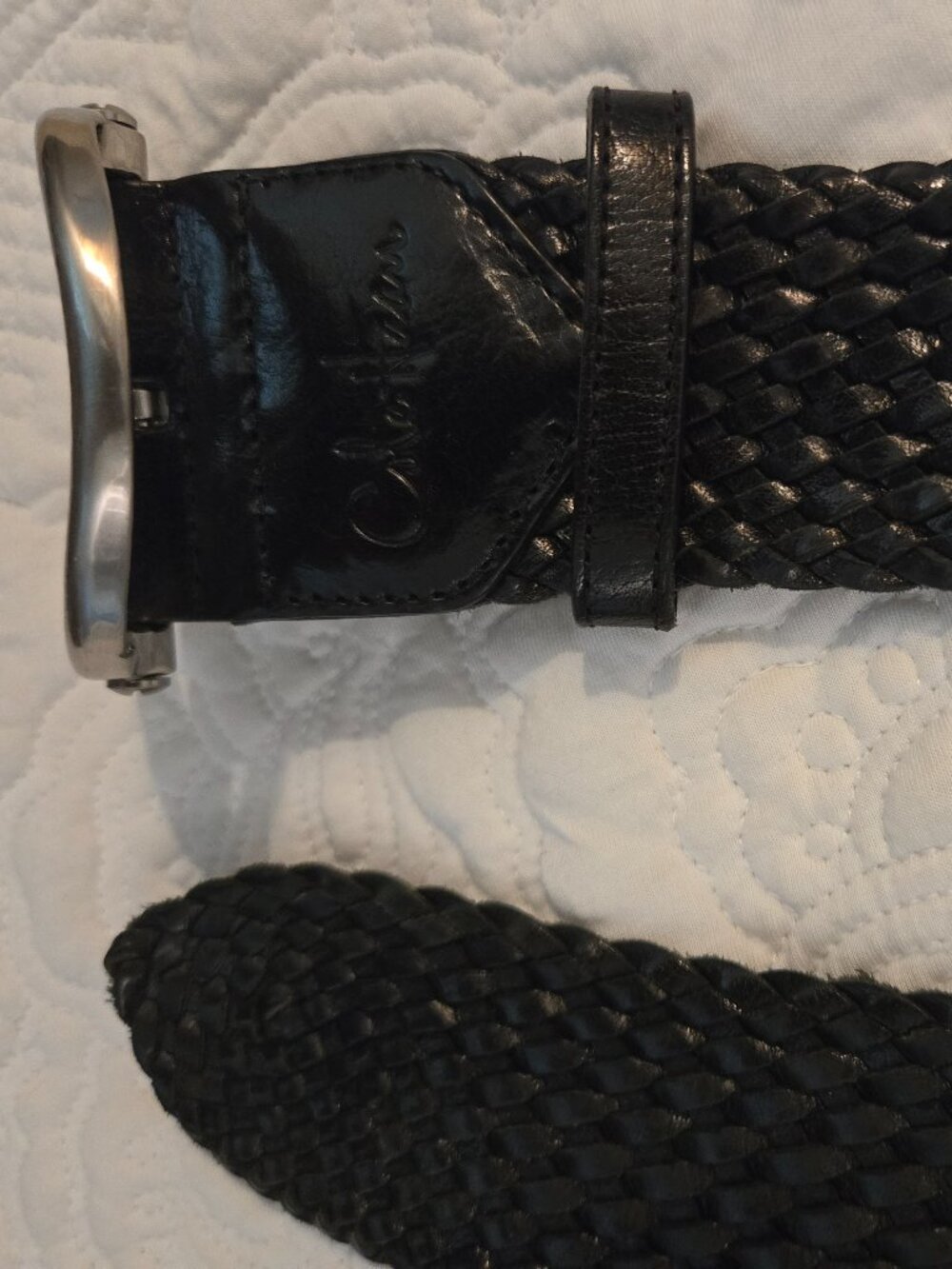COLE HAAN Black Leather Braided Belt Size M 90s - Picture 5 of 8